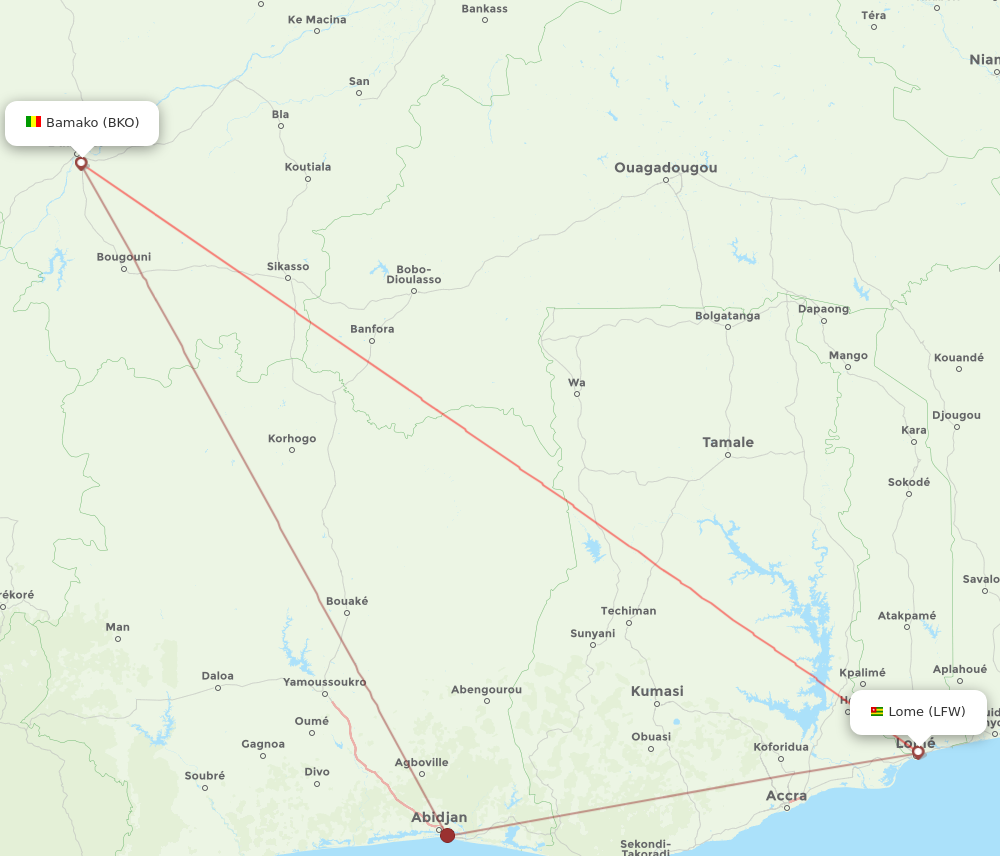 LFW to BKO flights and routes map