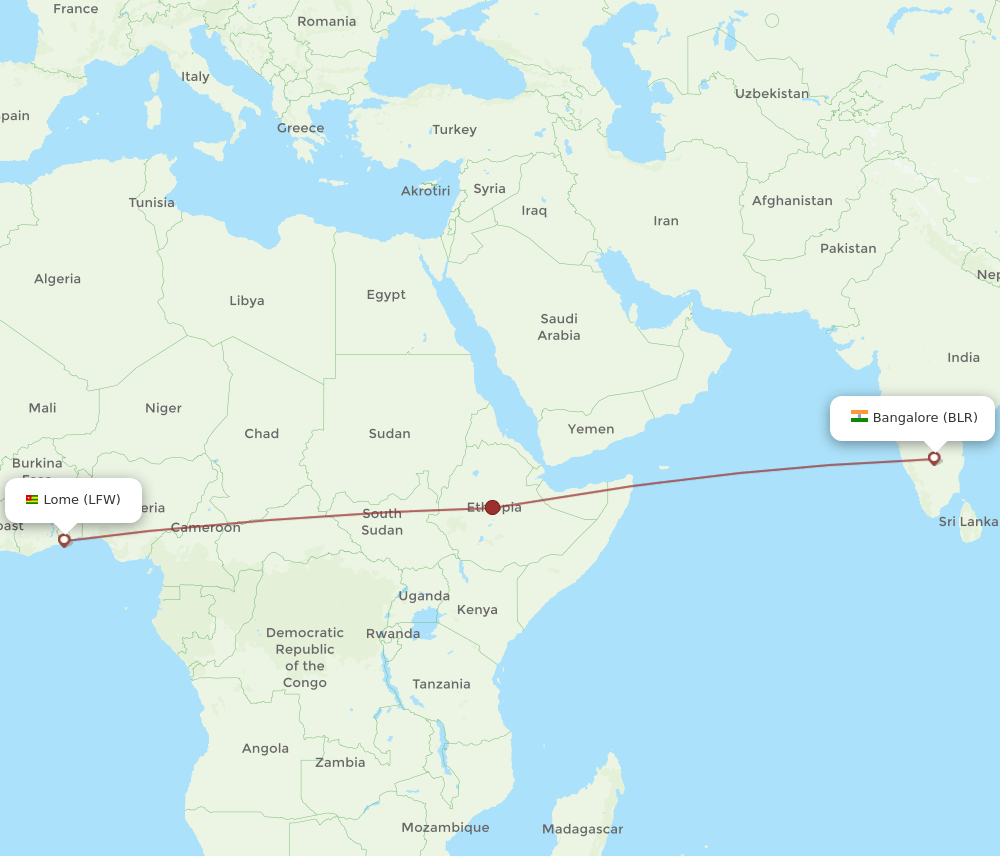 LFW-BLR flight routes