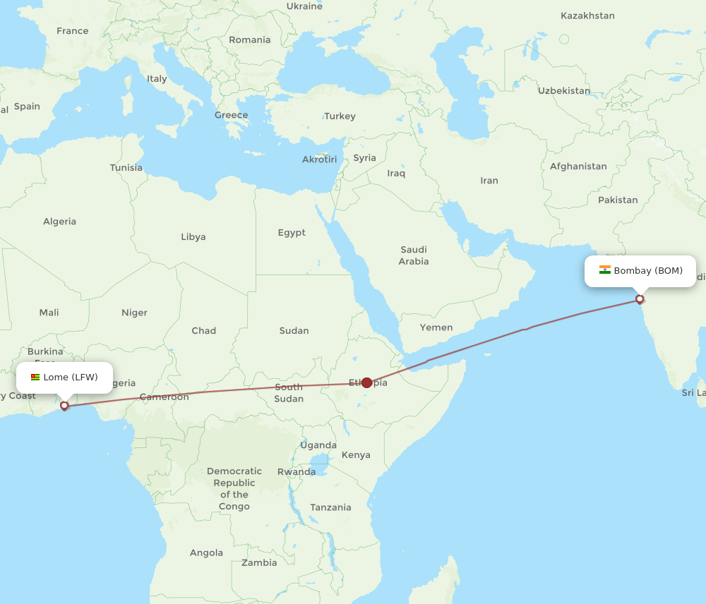 LFW-BOM flight routes