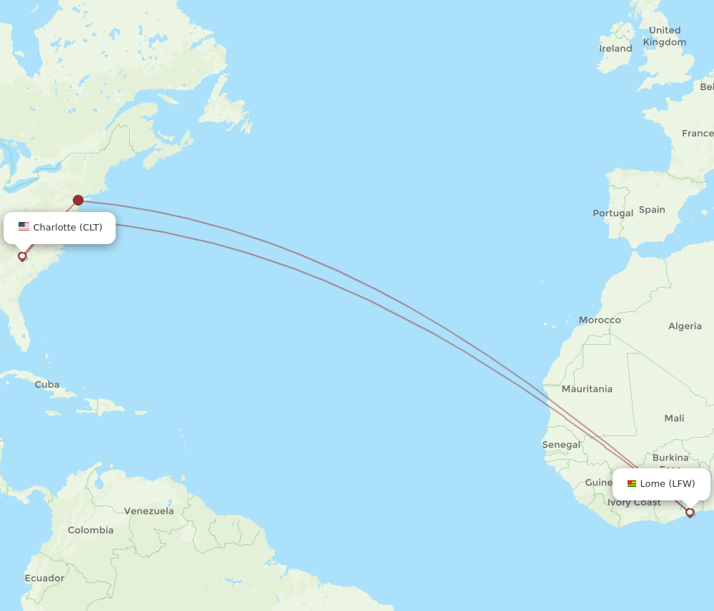 LFW-CLT flight routes