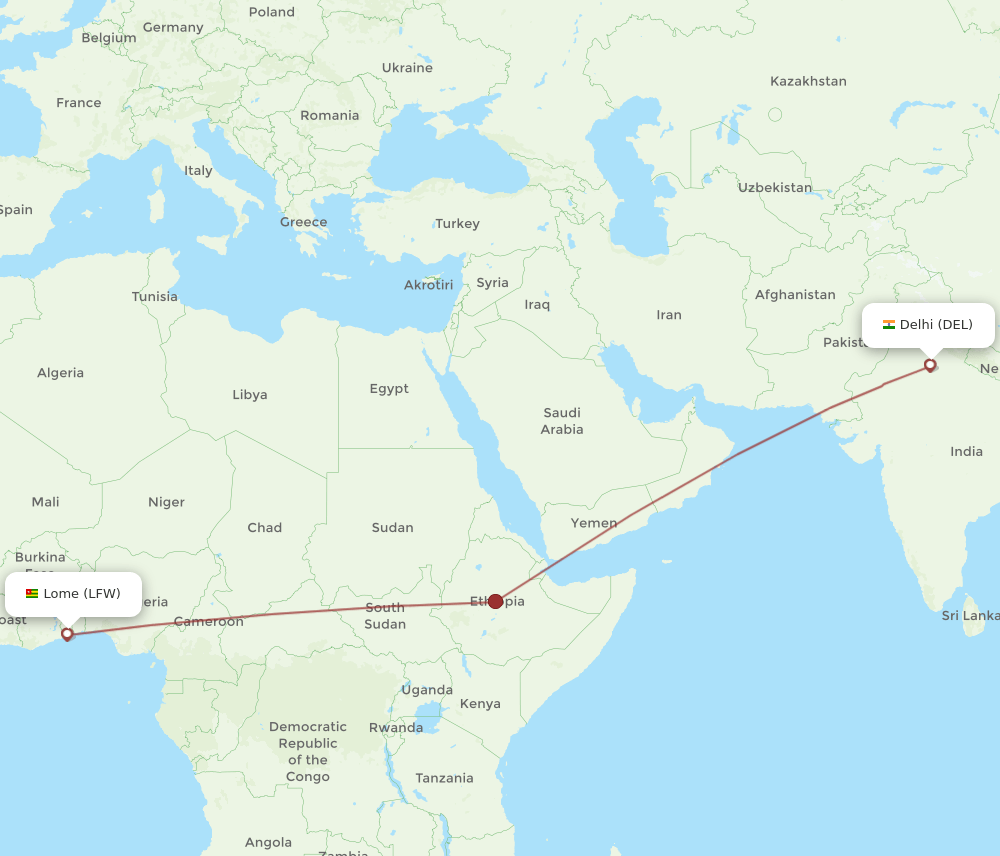 LFW to DEL flights and routes map