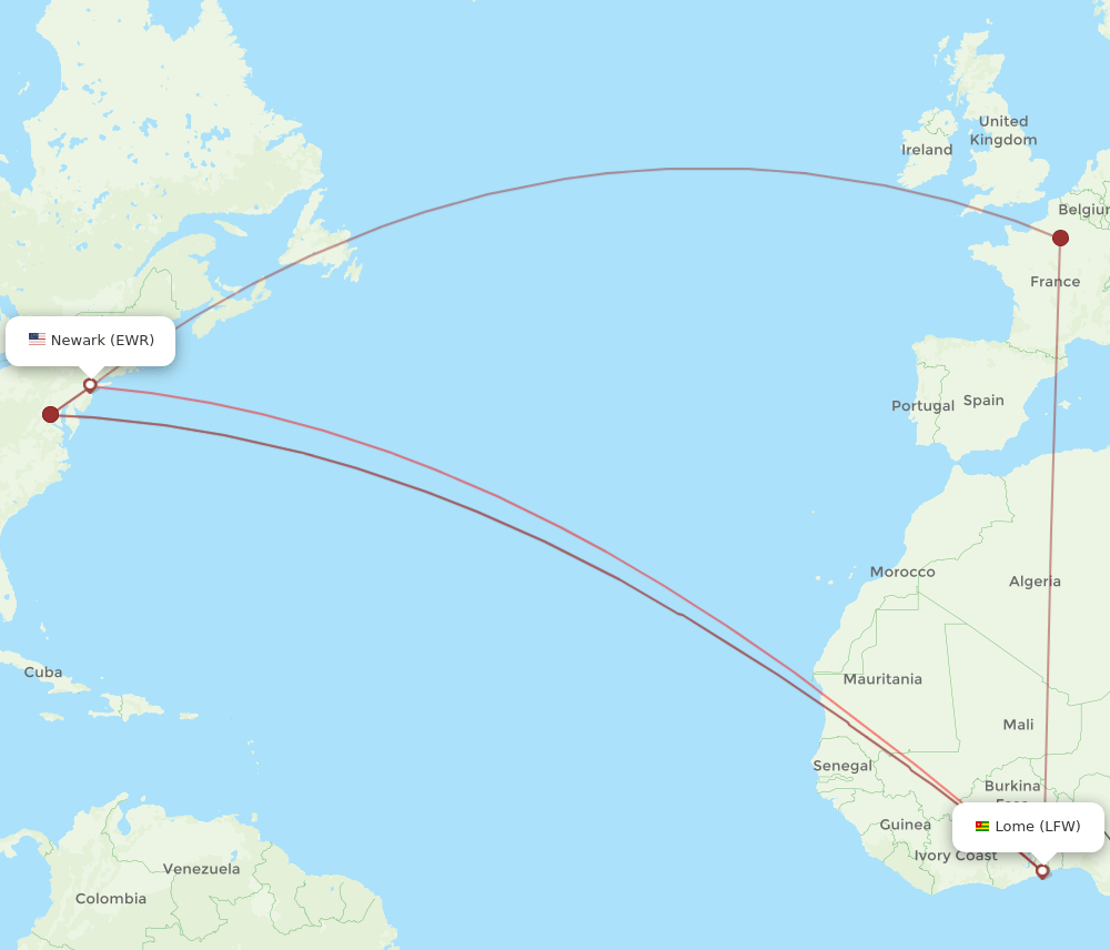 LFW-EWR flight routes