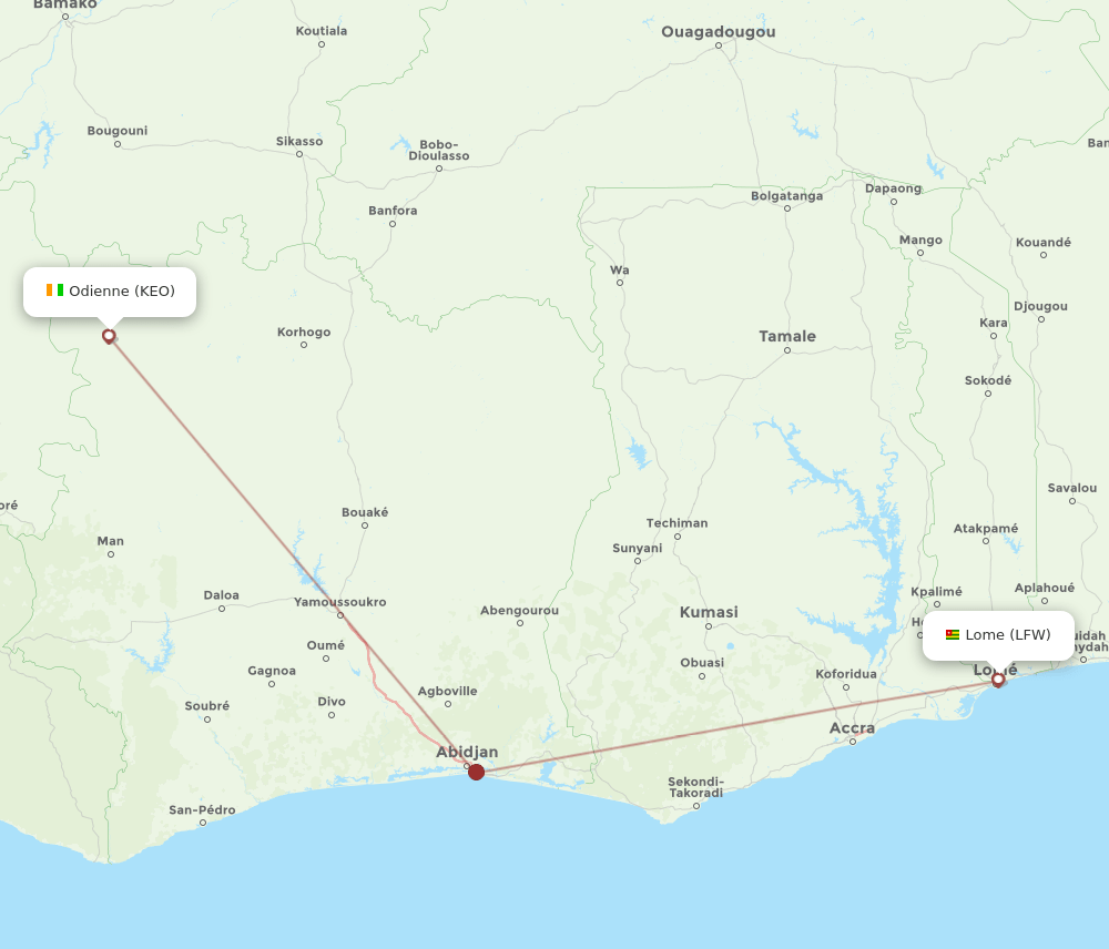 LFW to KEO flights and routes map