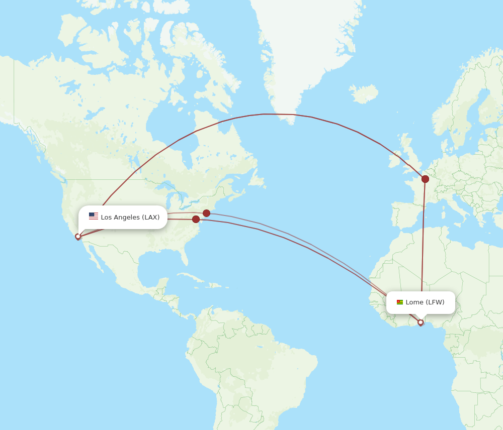 LFW-LAX flight routes