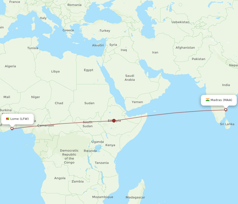LFW-MAA flight routes