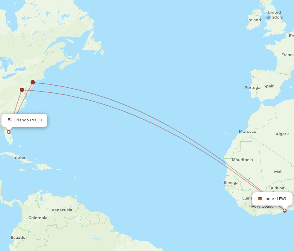 LFW-MCO flight routes