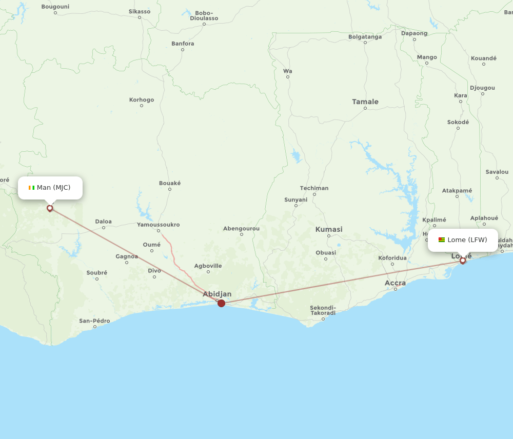 LFW to MJC flights and routes map