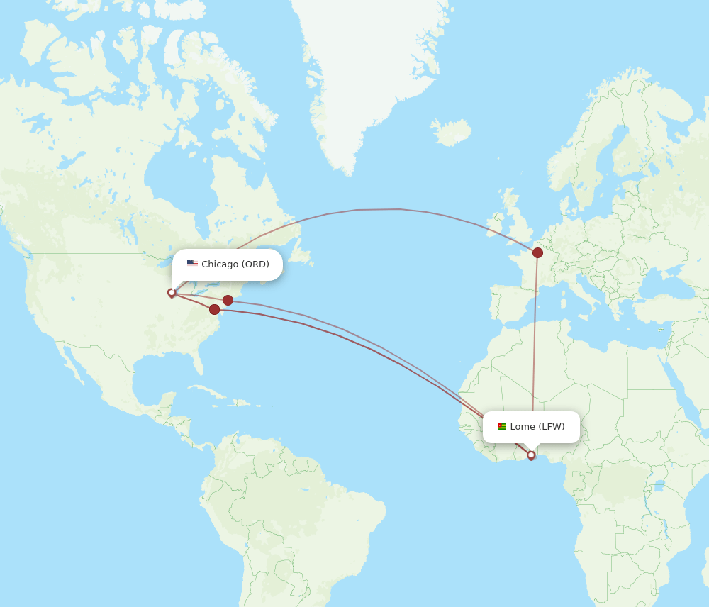 LFW-ORD flight routes