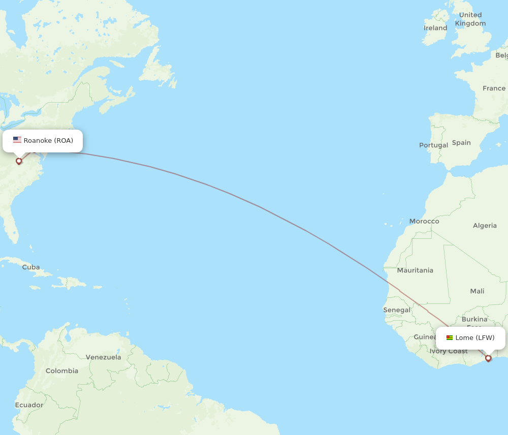 LFW-ROA flight routes