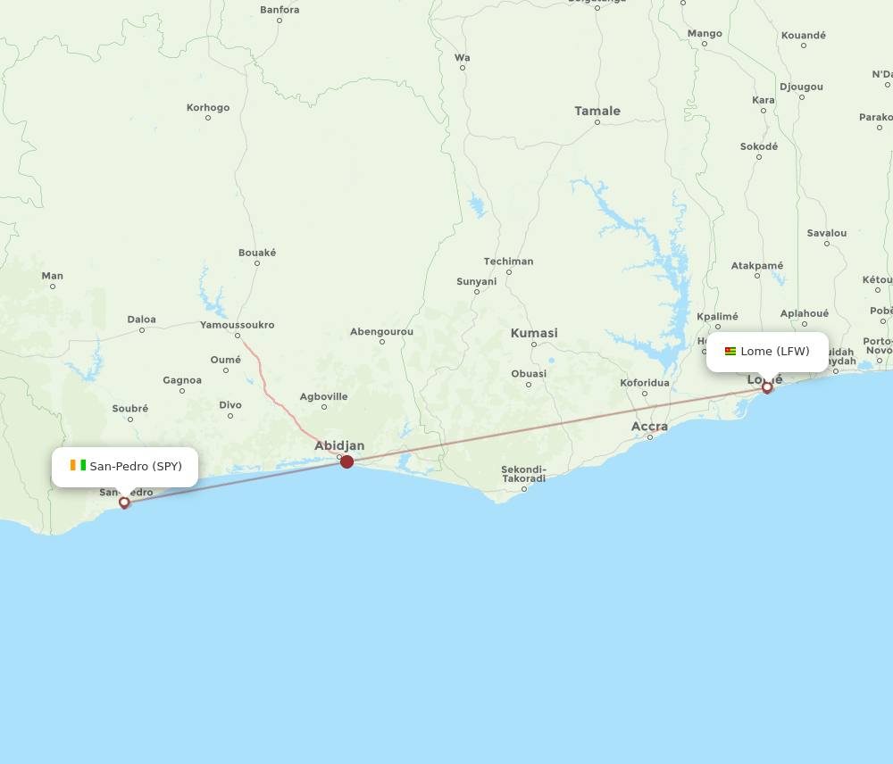 LFW to SPY flights and routes map