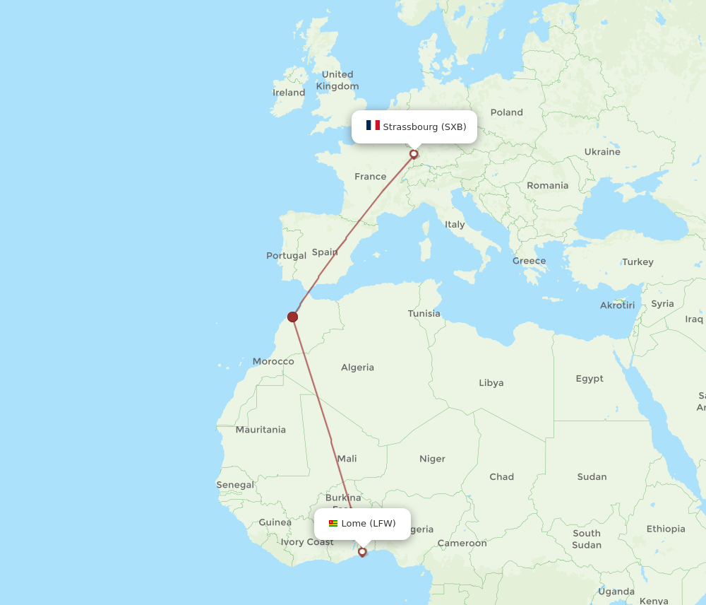 Strasbourg - Lome route map and flight paths