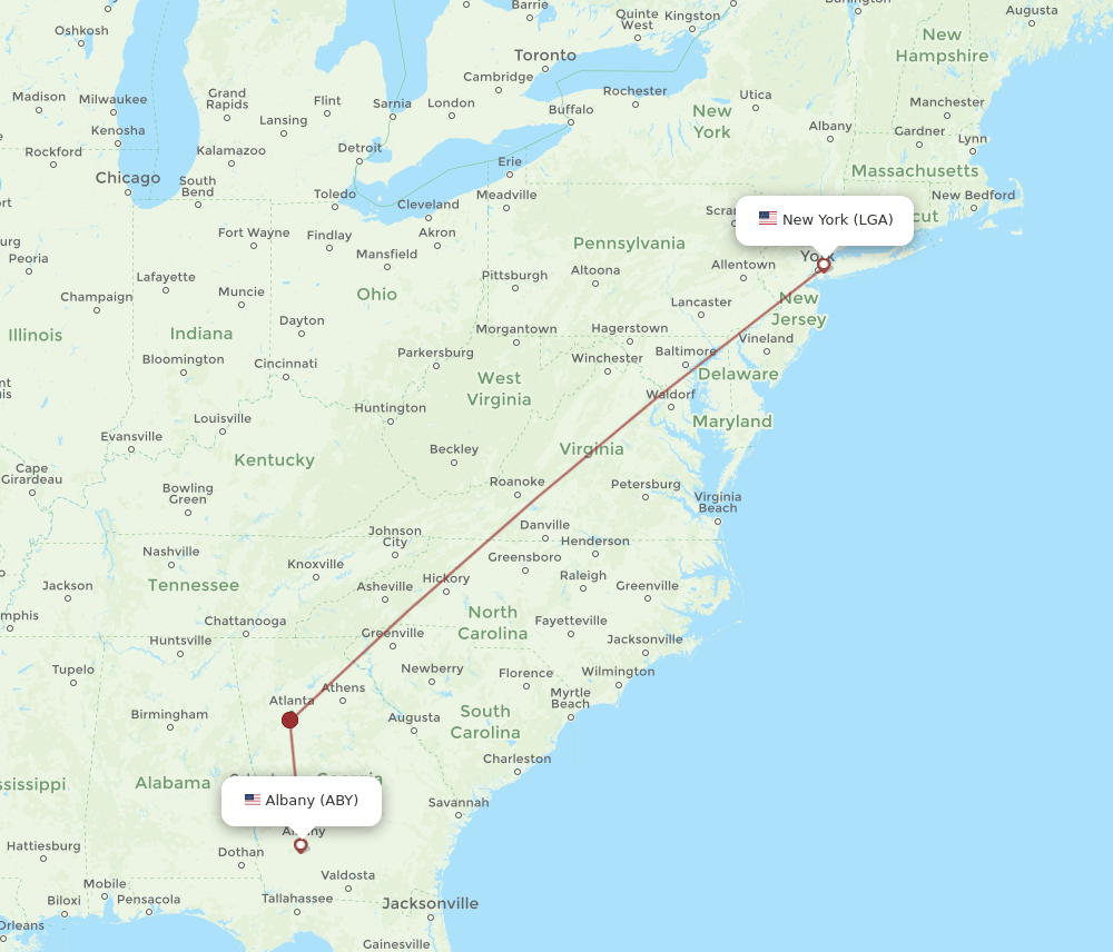 LGA to ABY flights and routes map