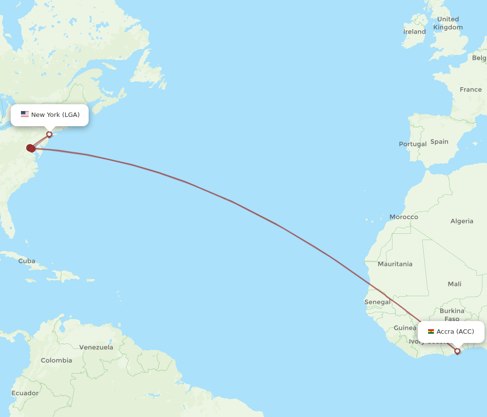 LGA to ACC flights and routes map