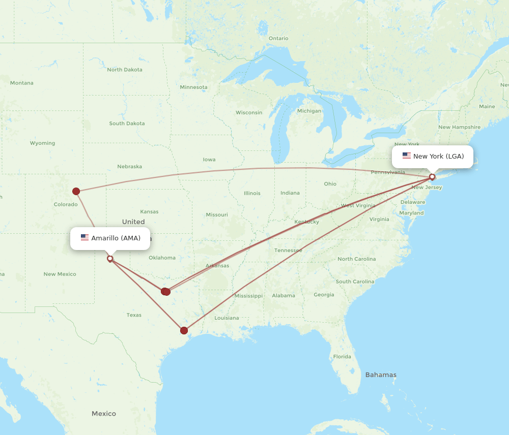 LGA-AMA flight routes