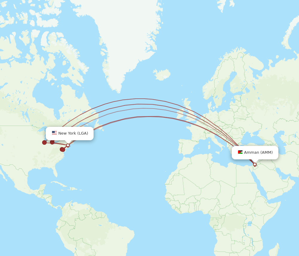 LGA to AMM flights and routes map