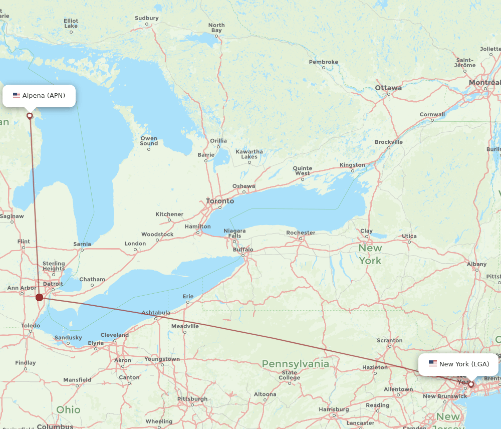 LGA-APN flight routes