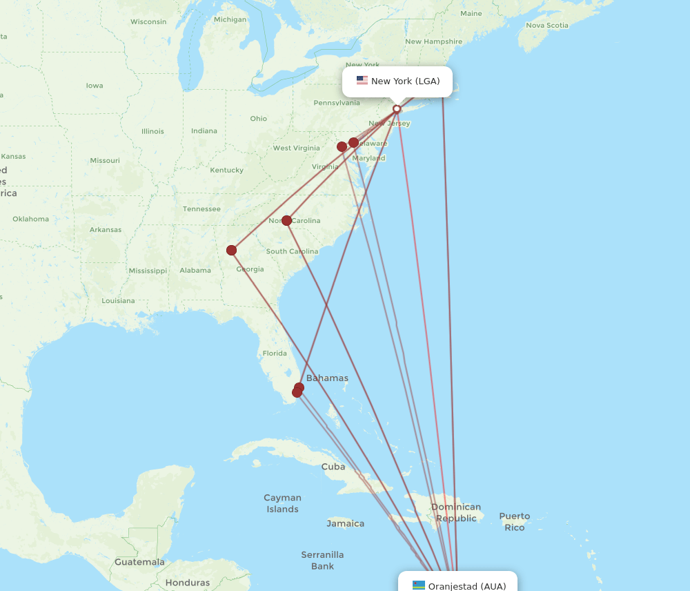 LGA-AUA flight routes