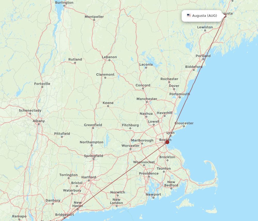 LGA to AUG flights and routes map