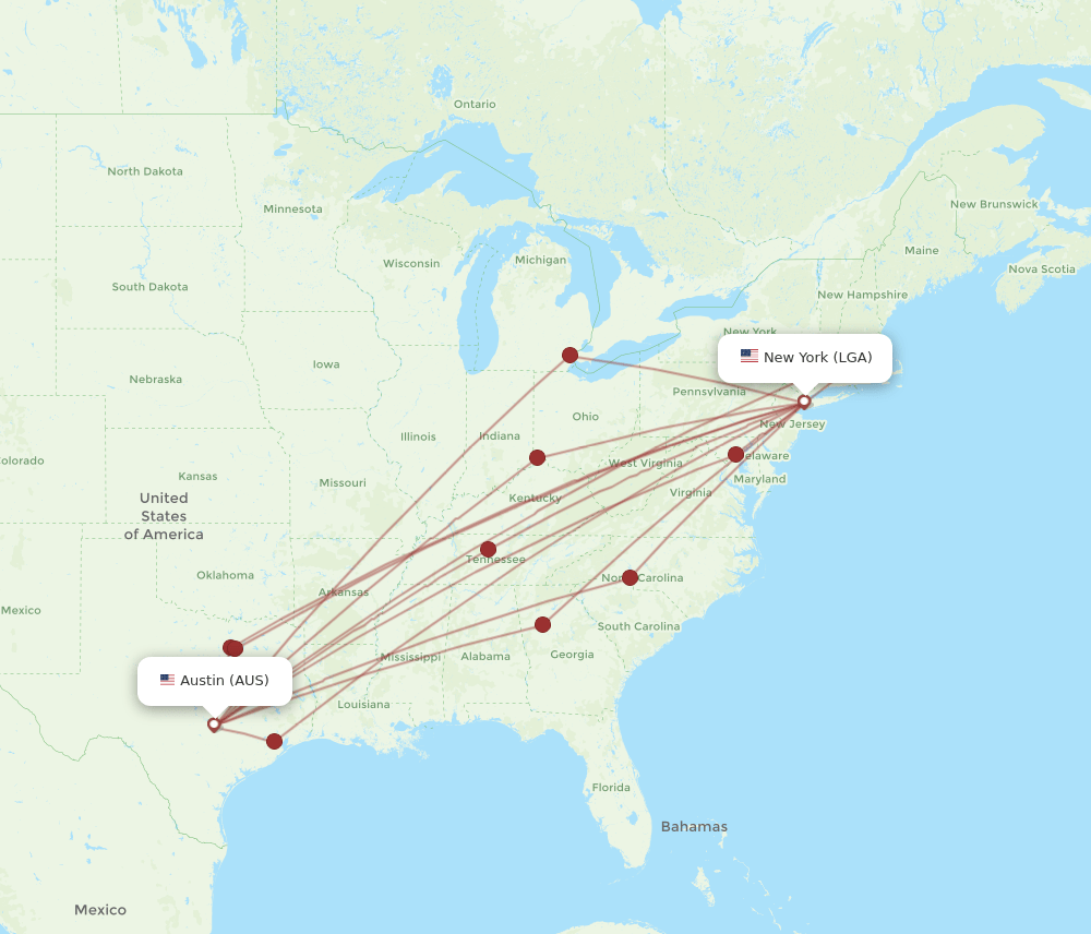 LGA-AUS flight routes