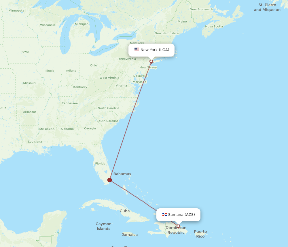LGA to AZS flights and routes map