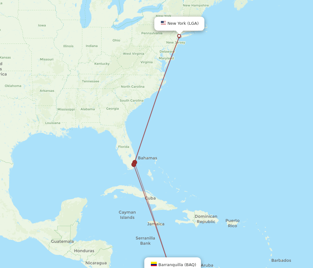 LGA-BAQ flight routes