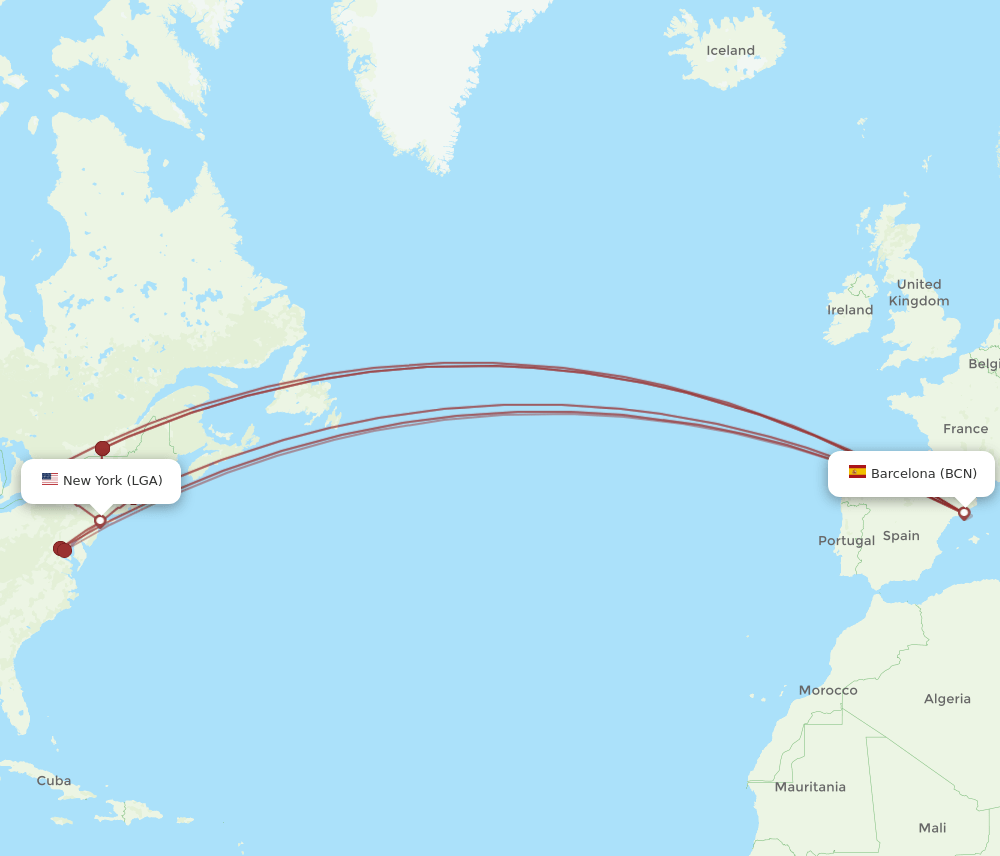 LGA-BCN flight routes