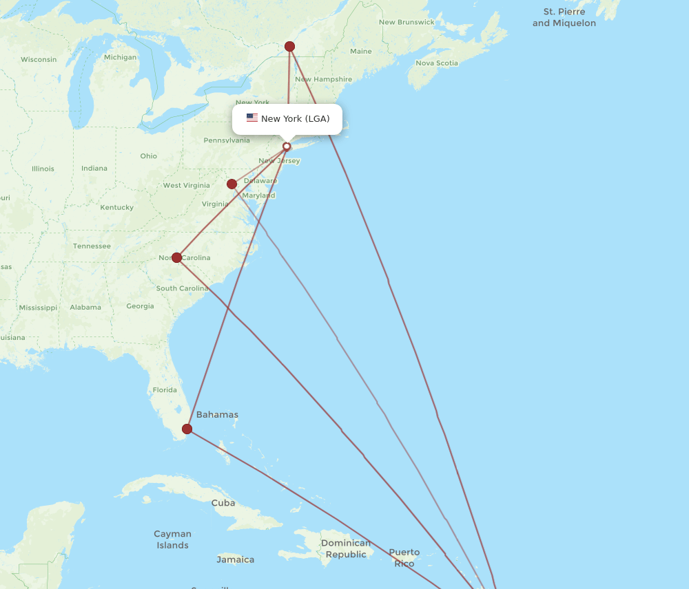 LGA-BGI flight routes