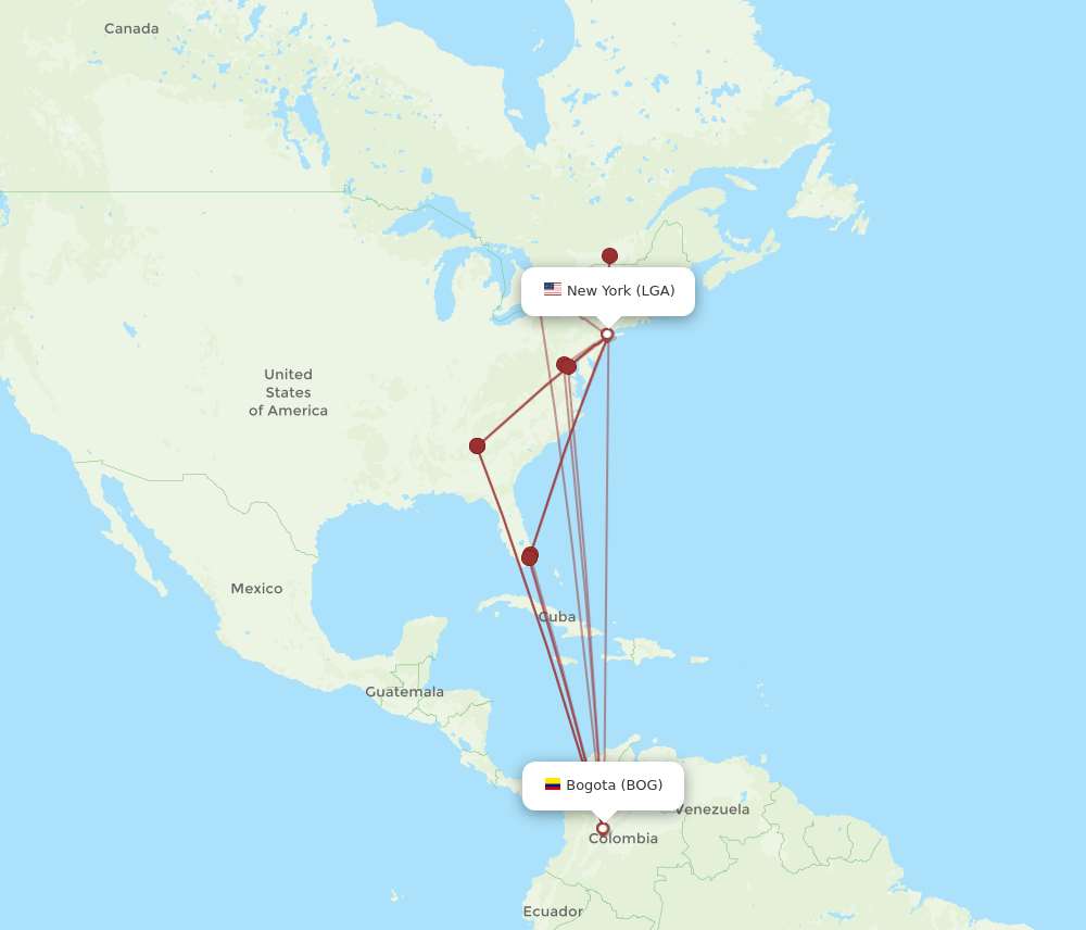 LGA-BOG flight routes