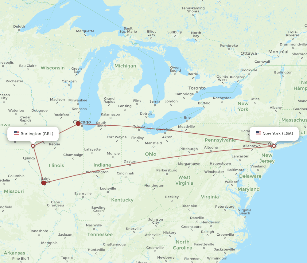 LGA-BRL flight routes