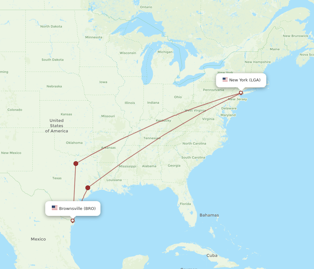 LGA to BRO flights and routes map