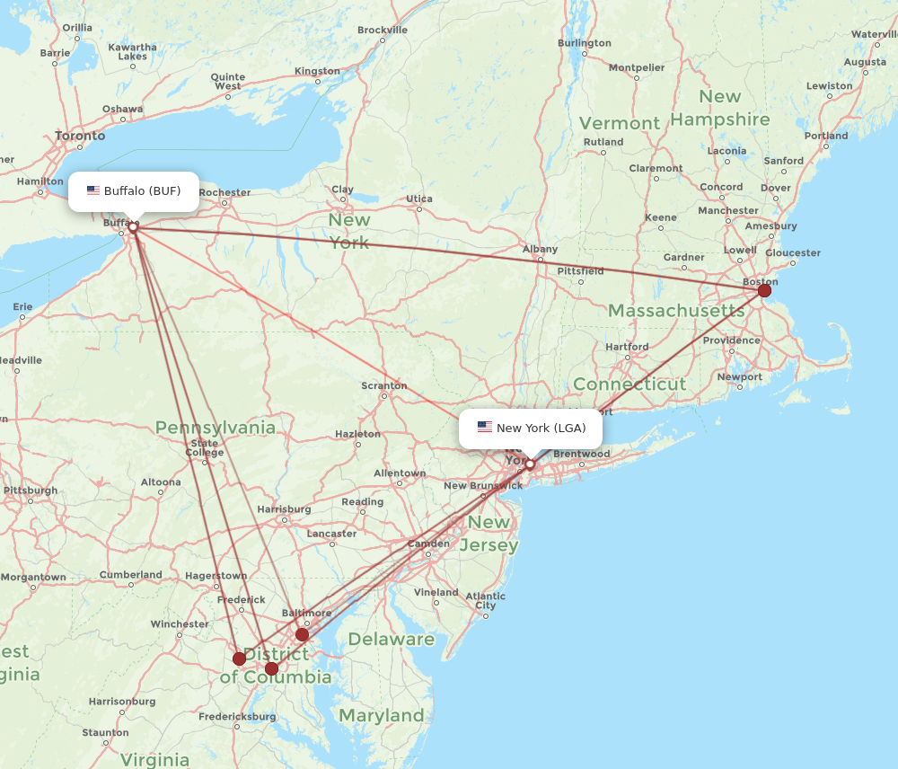 LGA to BUF flights and routes map