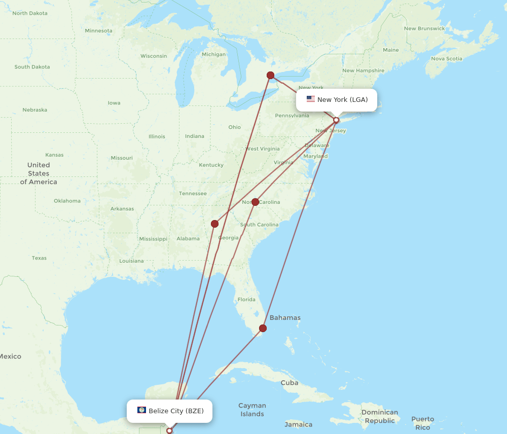 LGA-BZE flight routes