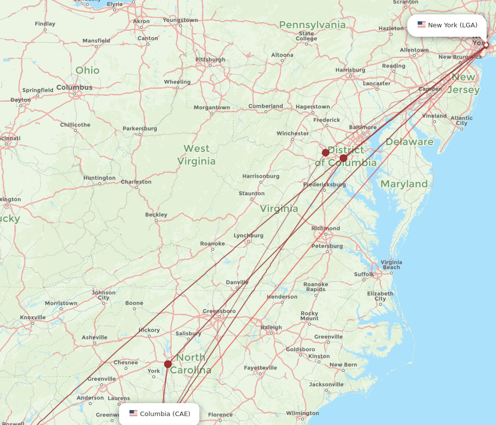 LGA-CAE flight routes