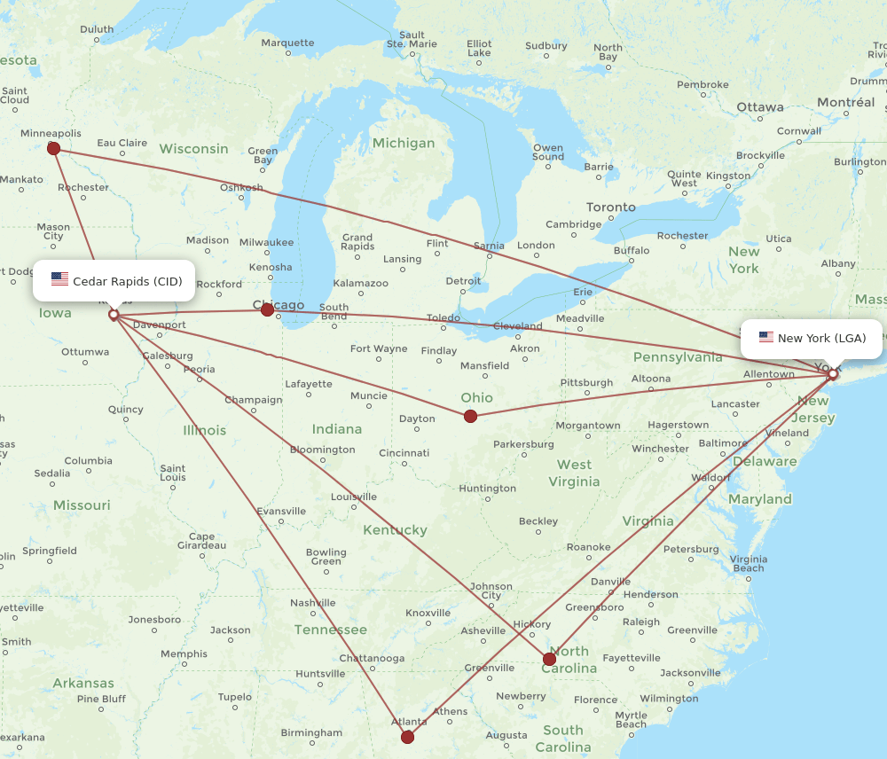 LGA-CID flight routes
