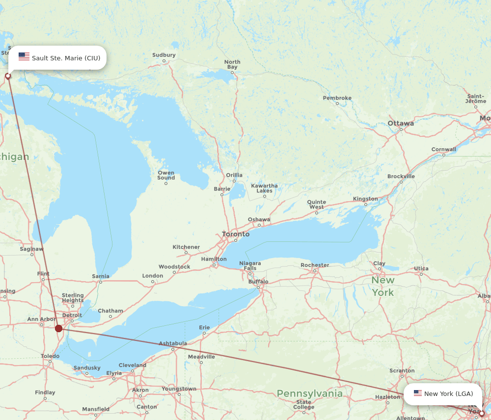 LGA-CIU flight routes