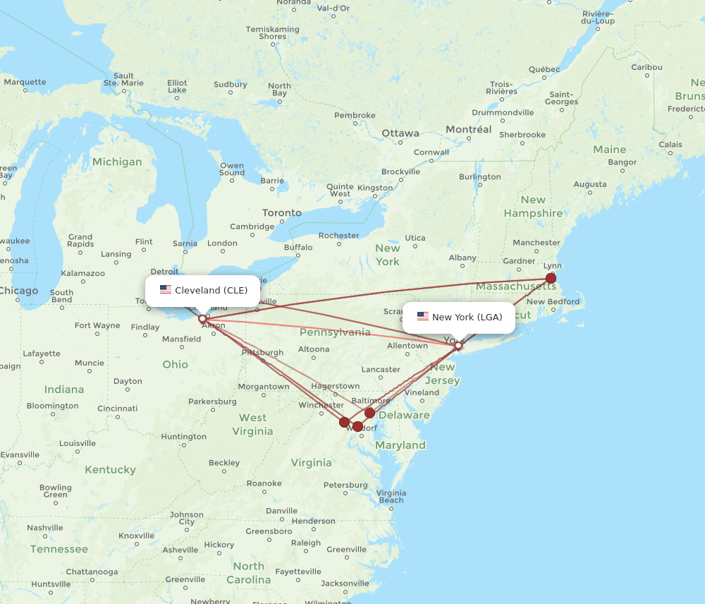 LGA to CLE flights and routes map