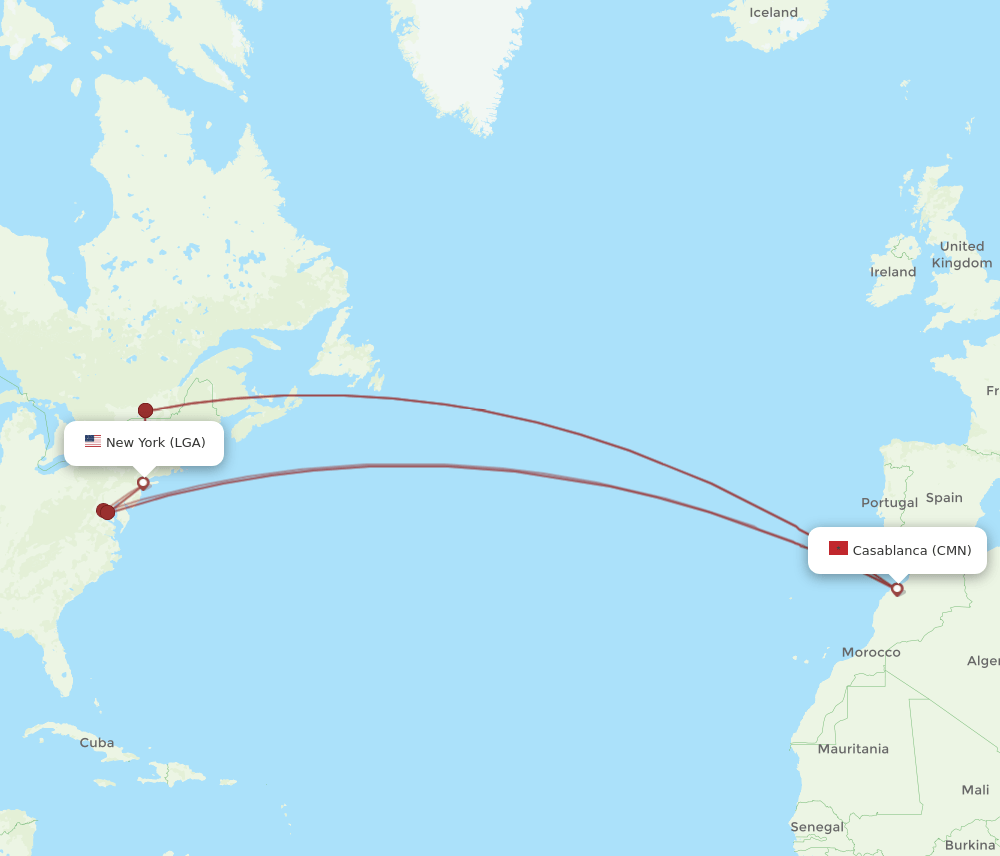 LGA-CMN flight routes