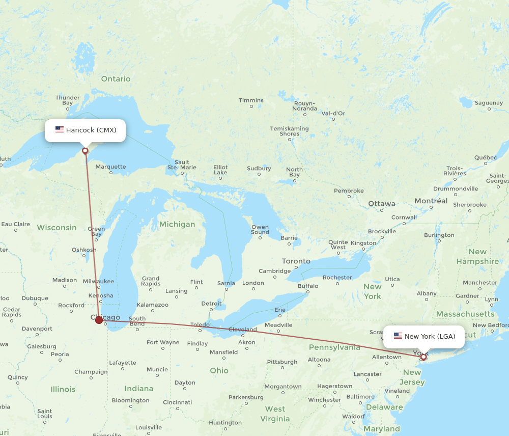 LGA-CMX flight routes