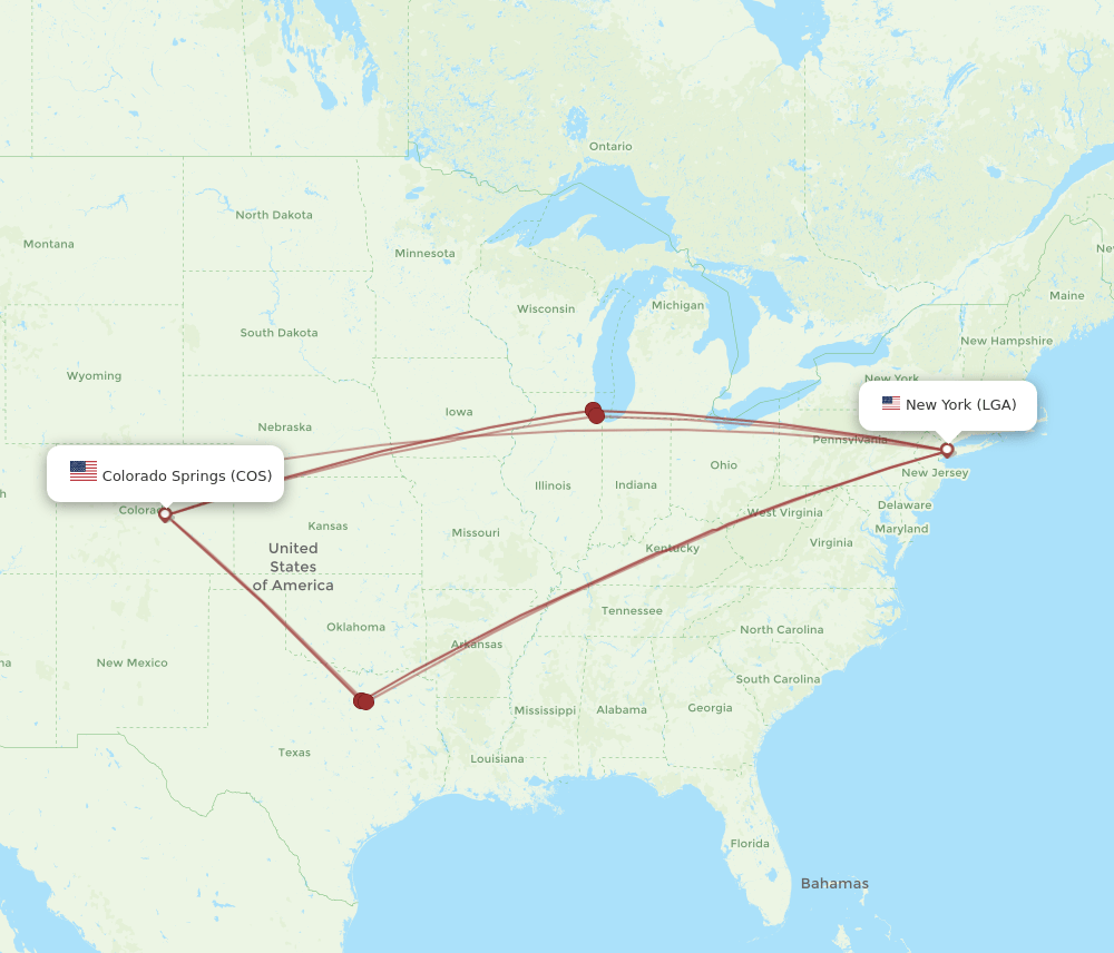 LGA to COS flights and routes map