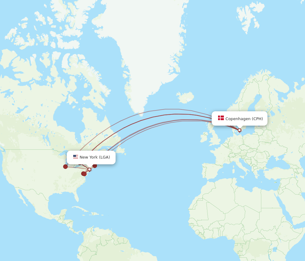 LGA to CPH flights and routes map