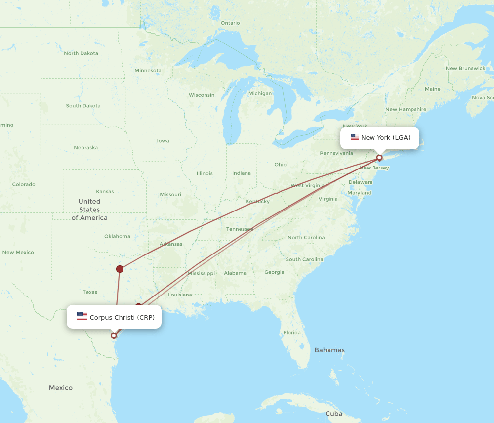 LGA-CRP flight routes