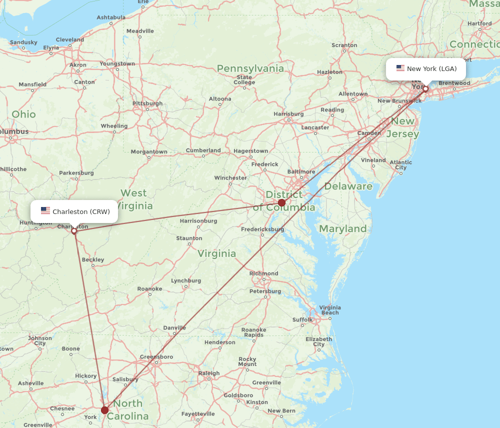 LGA to CRW flights and routes map