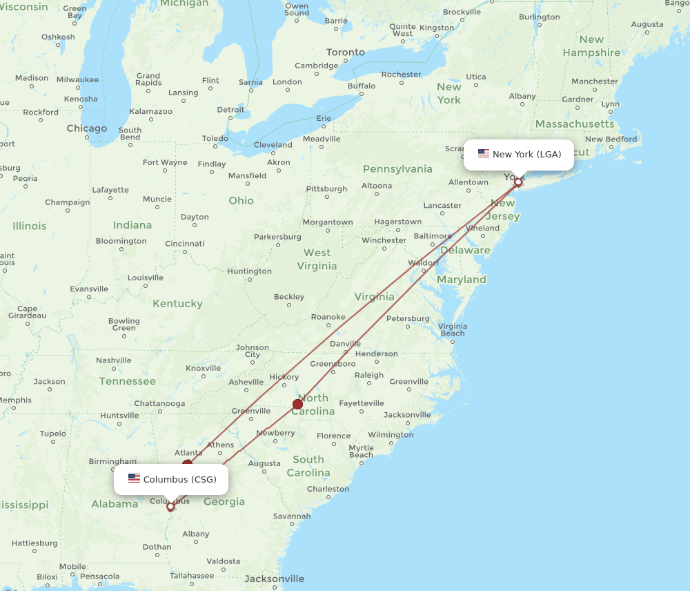 LGA-CSG flight routes
