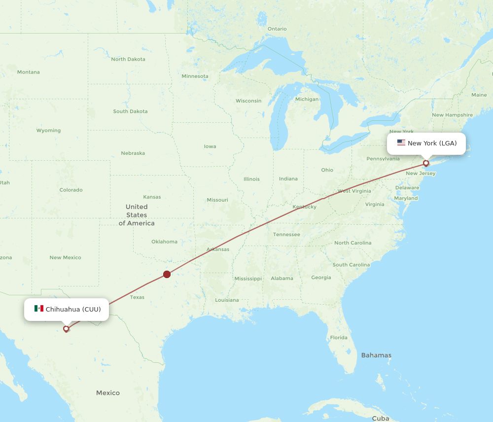 LGA to CUU flights and routes map