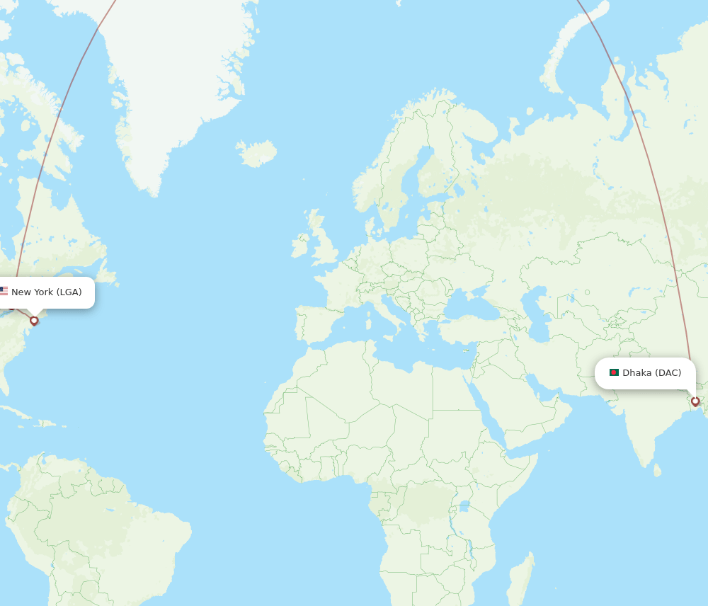 Dhaka - New York route map and flight paths
