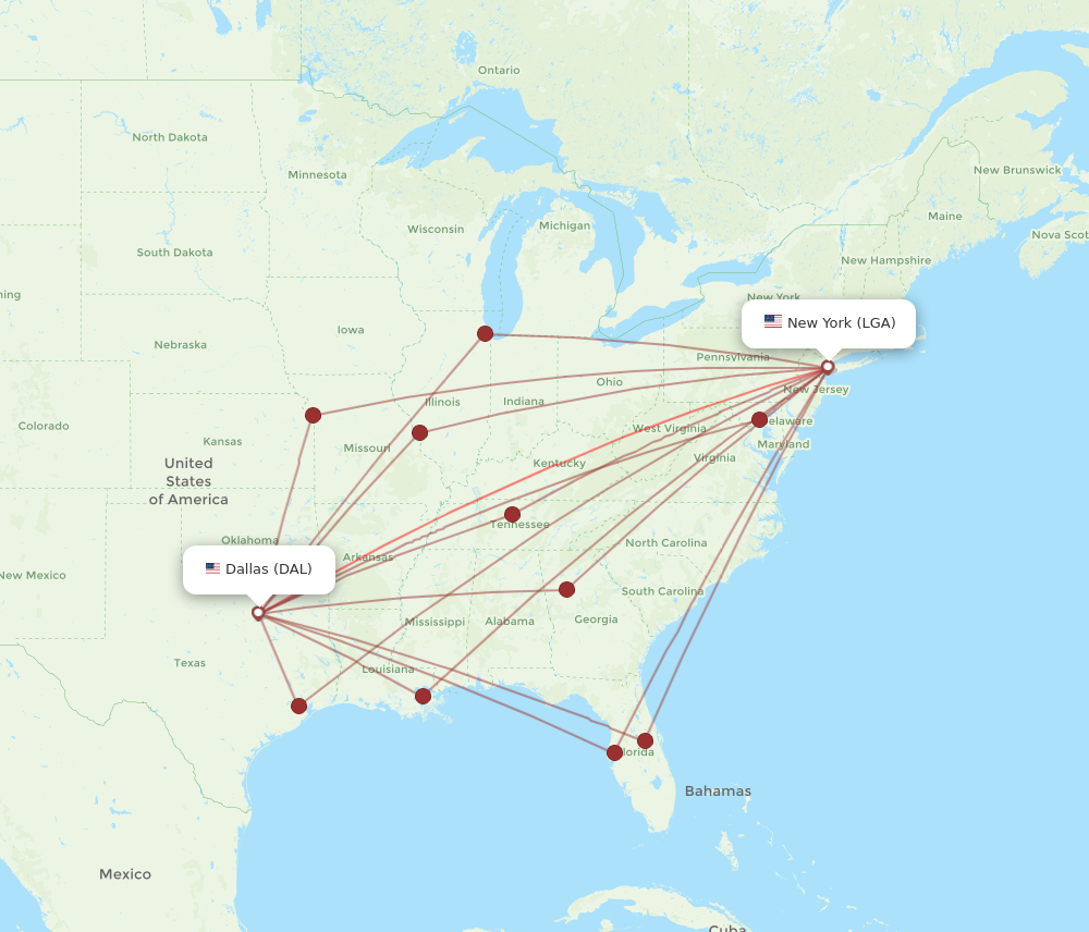 LGA to DAL flights and routes map