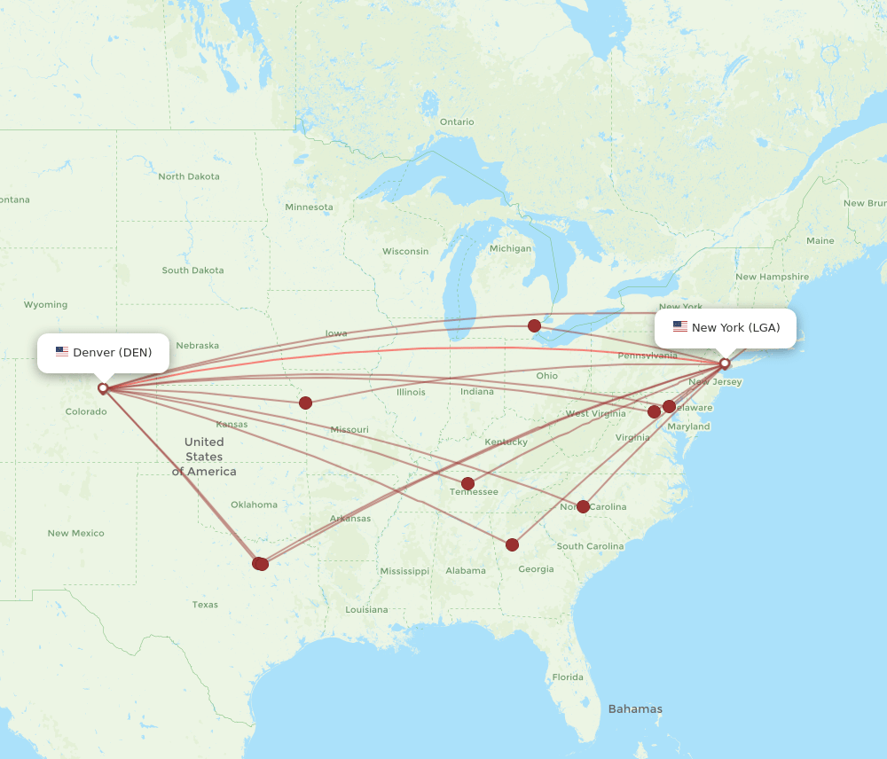 LGA-DEN flight routes