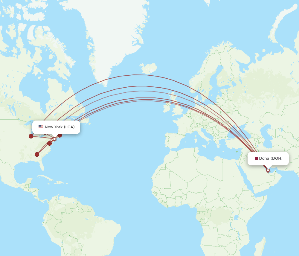 LGA to DOH flights and routes map