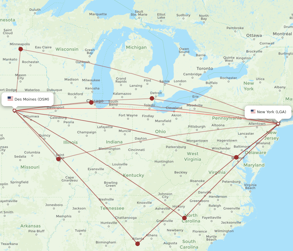 LGA-DSM flight routes