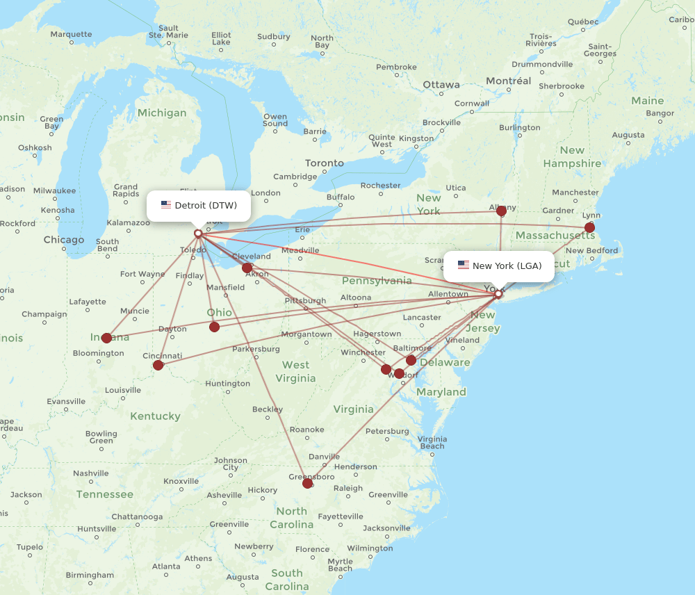 LGA-DTW flight routes